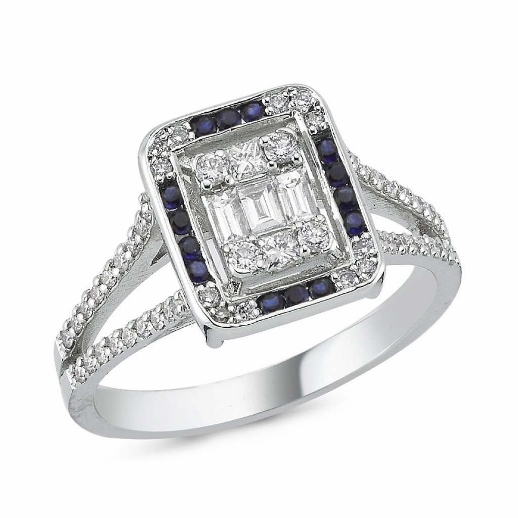 Pırlanta Safir Yüzük-0.74 Karat