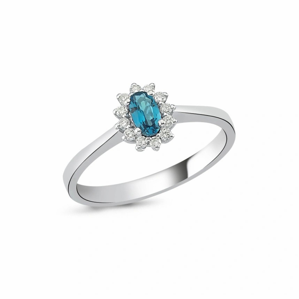 Mavi Topaz Pırlanta Yüzük-0.42 Karat