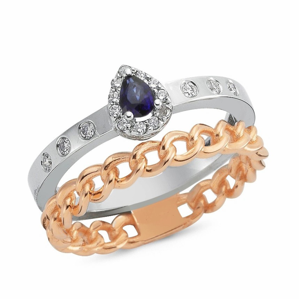 Pırlanta Safir Yüzük-0.35 Karat