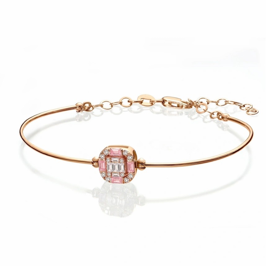 Pembe Kuvars Pırlanta Dora Bileklik-0.40 Karat