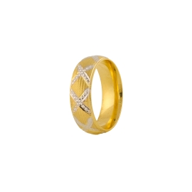 Beyaz Kabartmalı Baklava İşlemeli Altın Alyans - 14 Ayar